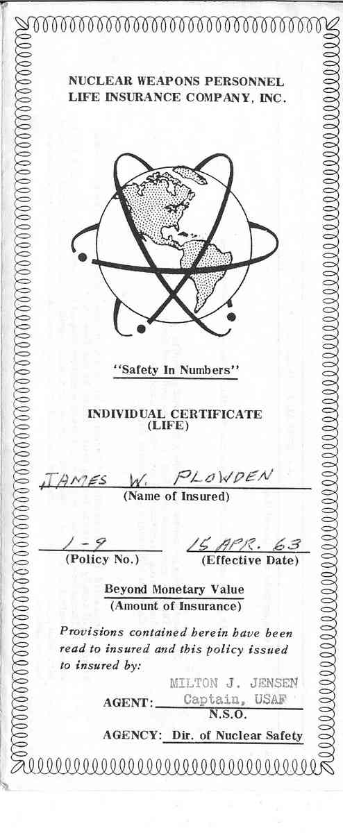 Nuclear Weapons Personnel Life Insurance (Courtesy of Jim Plowden)